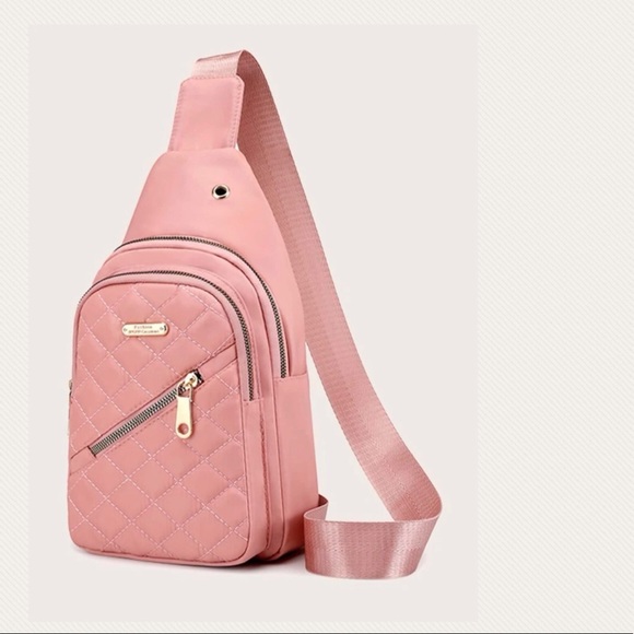 Handbags - Sling bag crossbody pink pockets zipper quilted womens bags